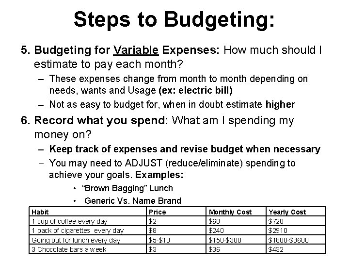 Steps to Budgeting: 5. Budgeting for Variable Expenses: How much should I estimate to