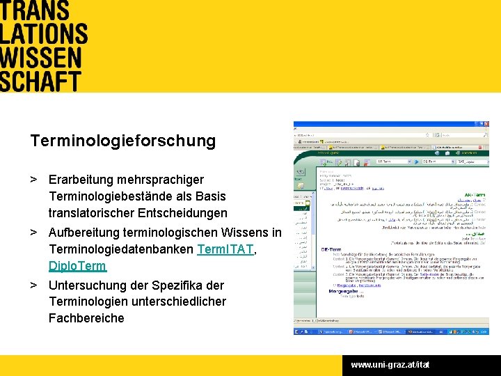 Terminologieforschung > Erarbeitung mehrsprachiger Terminologiebestände als Basis translatorischer Entscheidungen > Aufbereitung terminologischen Wissens in