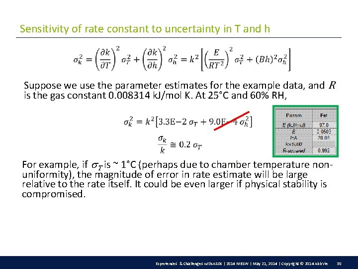 Sensitivity of rate constant to uncertainty in T and h Suppose we use the