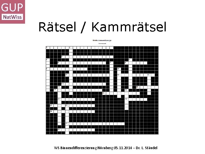 Rätsel / Kammrätsel WS Binnendifferenzierung Nürnberg 05. 11. 2014 – Dr. L. Stäudel 