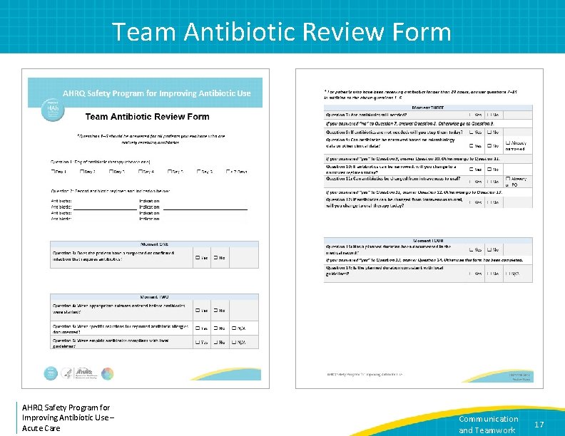 Team Antibiotic Review Form AHRQ Safety Program for Improving Antibiotic Use – Acute Care