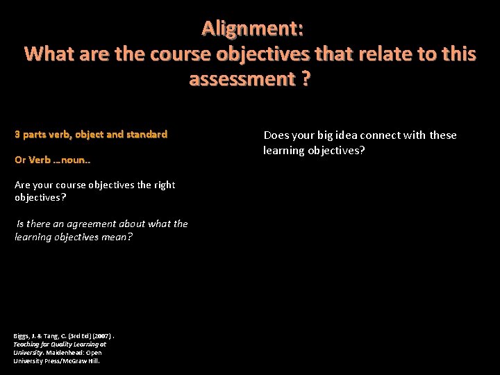 Alignment: What are the course objectives that relate to this assessment ? 3 parts