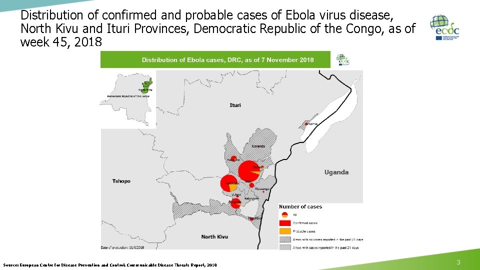 Distribution of confirmed and probable cases of Ebola virus disease, North Kivu and Ituri