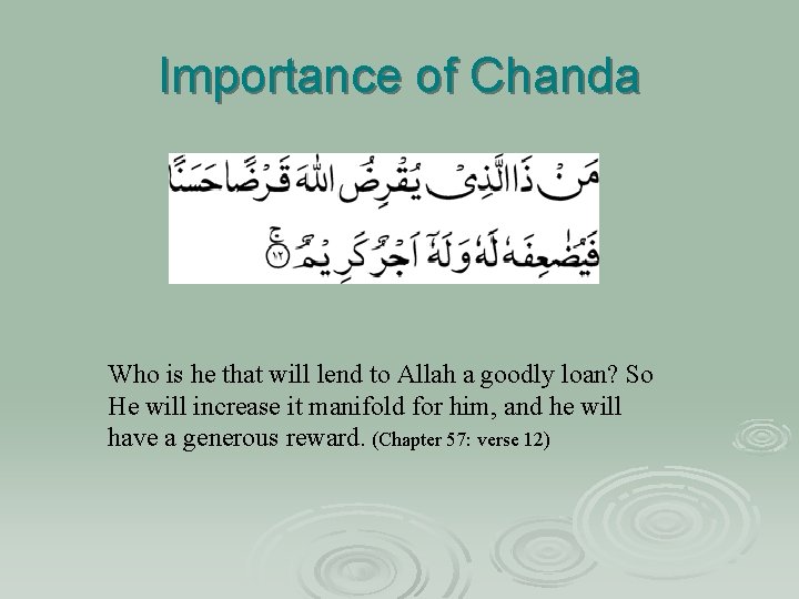 Importance of Chanda Who is he that will lend to Allah a goodly loan?