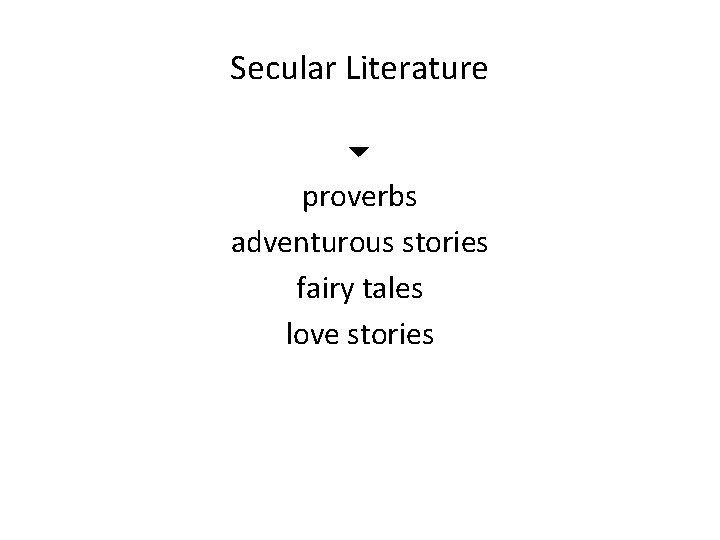 Secular Literature proverbs adventurous stories fairy tales love stories 