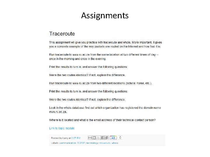 Assignments Assignments