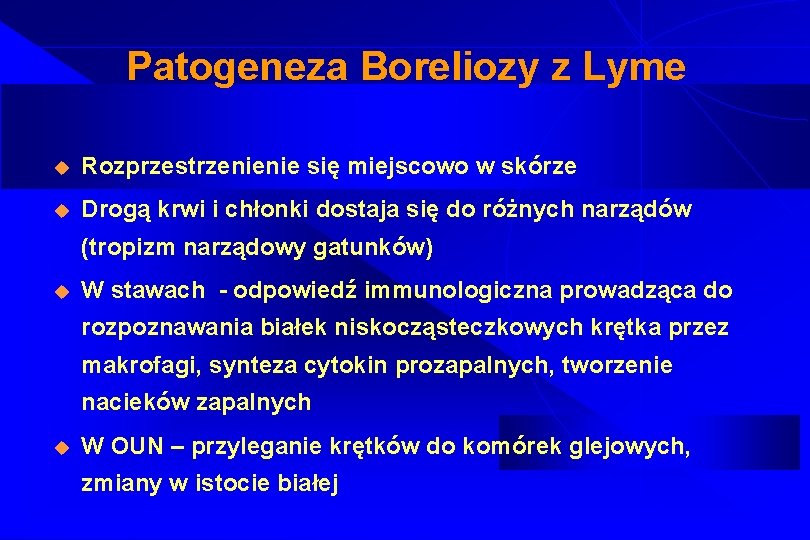 Patogeneza Boreliozy z Lyme u Rozprzestrzenienie się miejscowo w skórze u Drogą krwi i