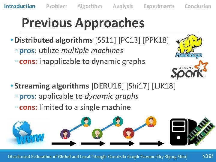 Introduction Problem Algorithm Analysis Experiments Conclusion Previous Approaches • Distributed algorithms [SS 11] [PC
