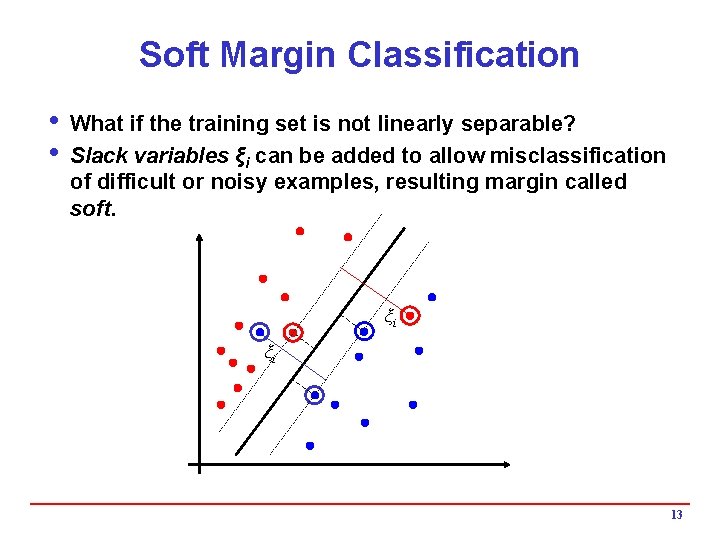 Soft Margin Classification i What if the training set is not linearly separable? i