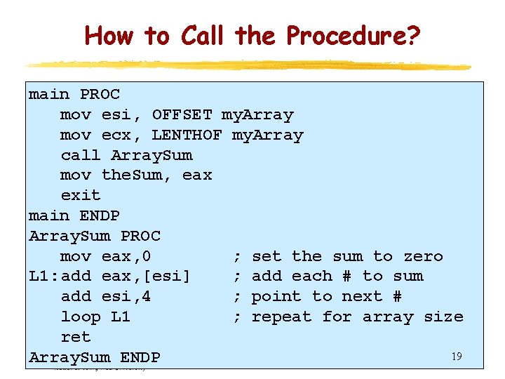 How to Call the Procedure? main PROC mov esi, OFFSET my. Array mov ecx,