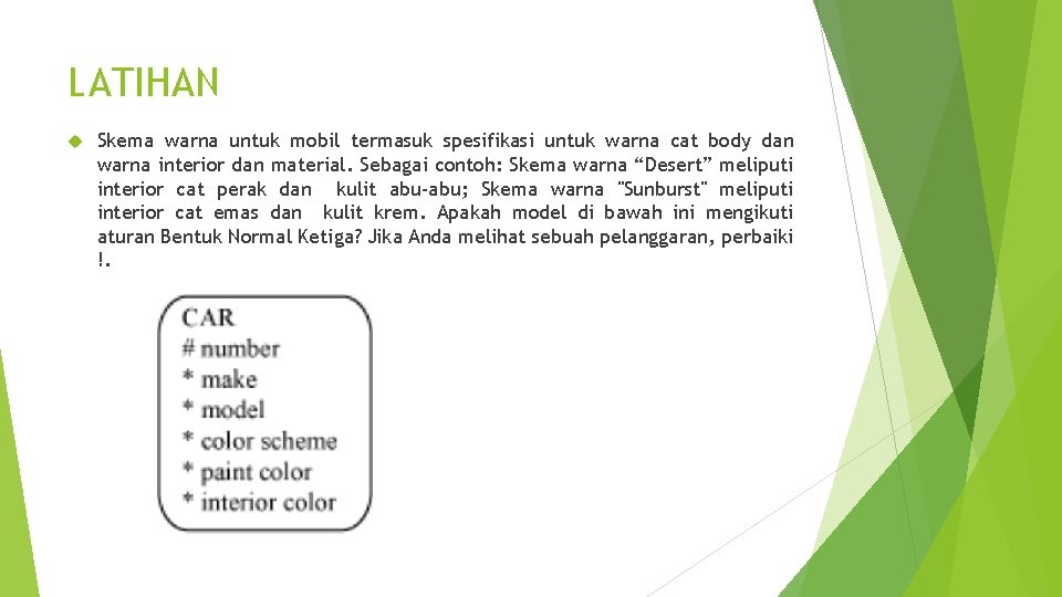 LATIHAN Skema warna untuk mobil termasuk spesifikasi untuk warna cat body dan warna interior