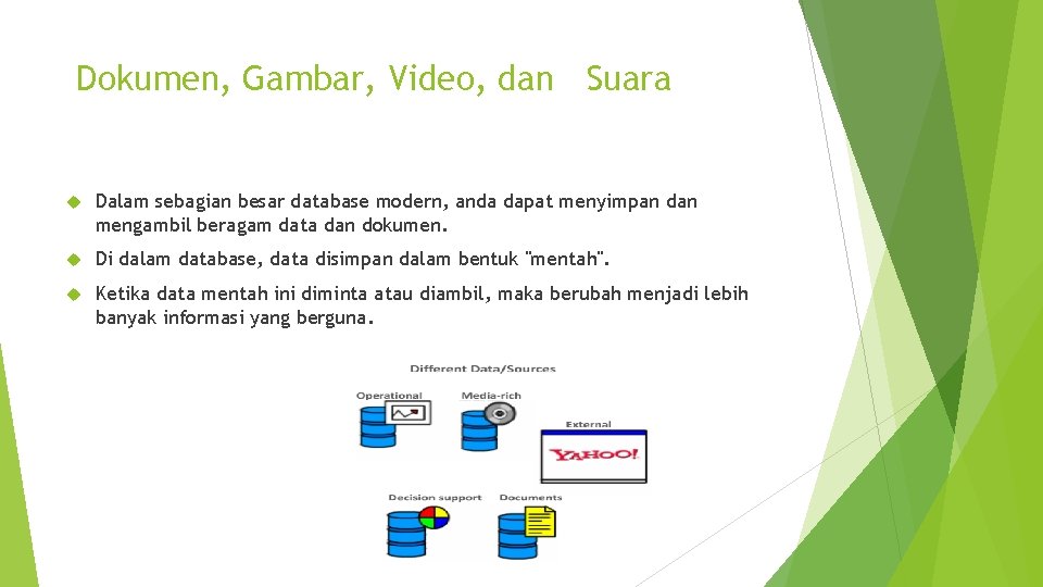 Dokumen, Gambar, Video, dan Suara Dalam sebagian besar database modern, anda dapat menyimpan dan