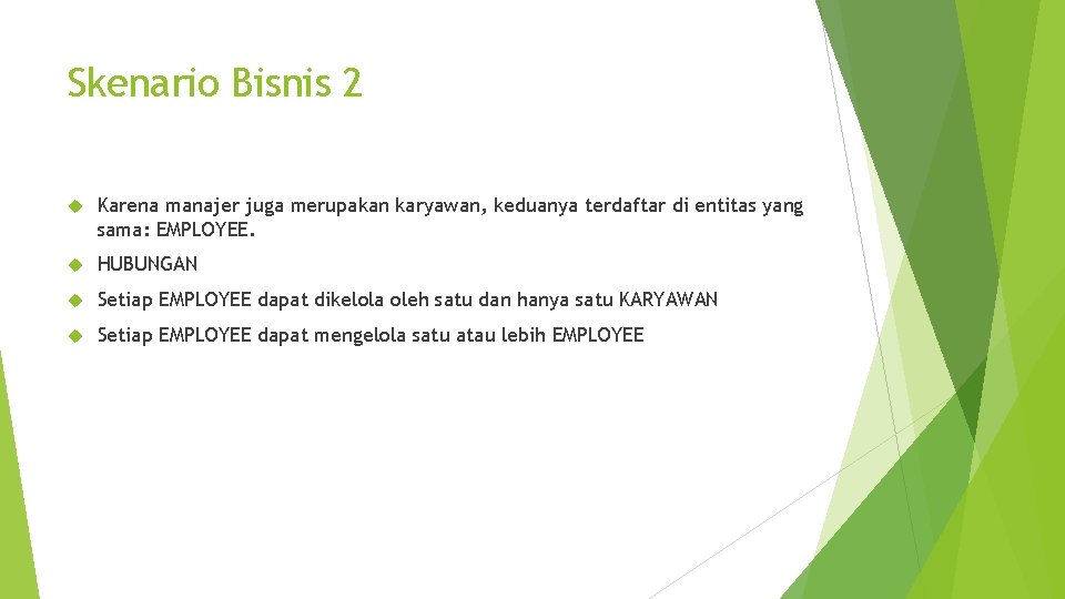 Skenario Bisnis 2 Karena manajer juga merupakan karyawan, keduanya terdaftar di entitas yang sama: