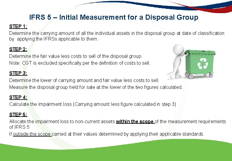 IFRS 5 – Initial Measurement for a Disposal Group STEP 1: Determine the carrying