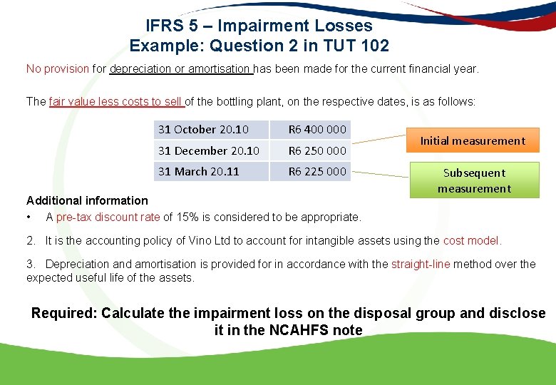 IFRS 5 – Impairment Losses Example: Question 2 in TUT 102 No provision for
