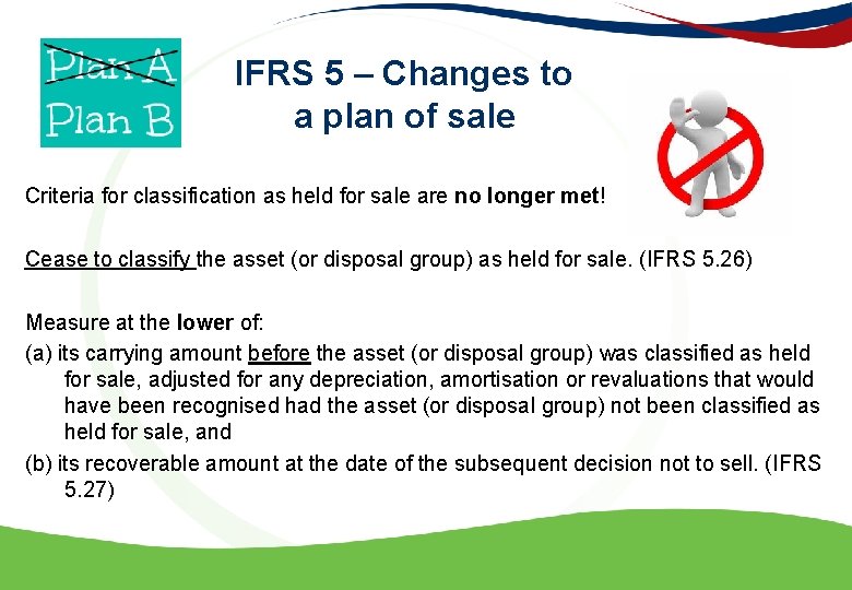 IFRS 5 – Changes to a plan of sale Criteria for classification as held