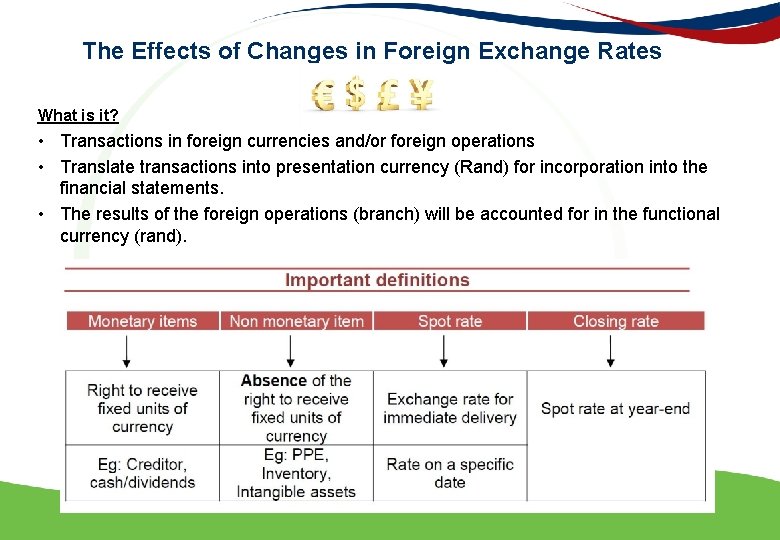 The Effects of Changes in Foreign Exchange Rates What is it? • Transactions in