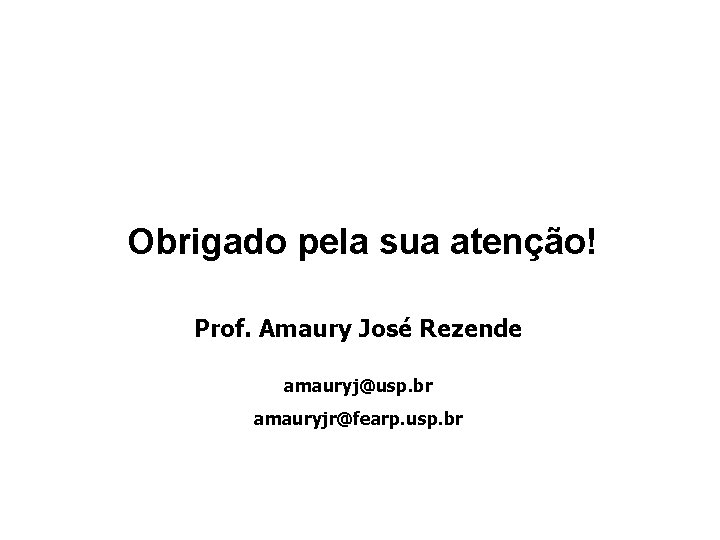 Obrigado pela sua atenção! Prof. Amaury José Rezende amauryj@usp. br amauryjr@fearp. usp. br 