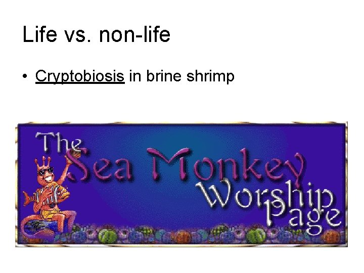 Life vs. non-life • Cryptobiosis in brine shrimp 