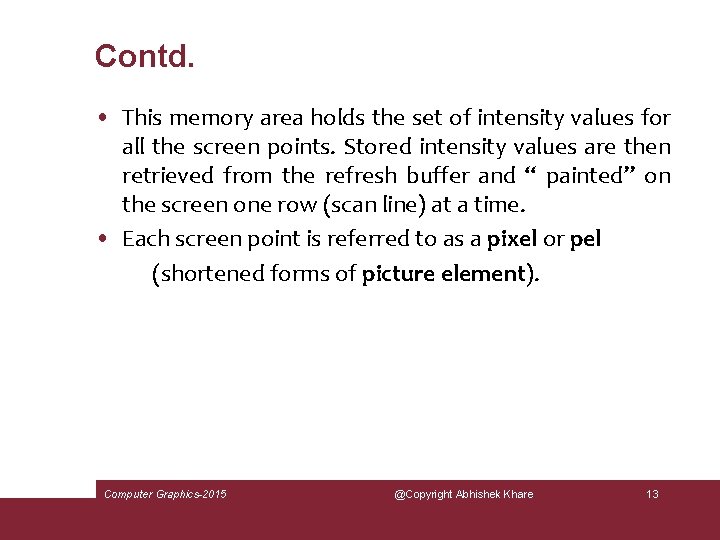 Contd. • This memory area holds the set of intensity values for all the