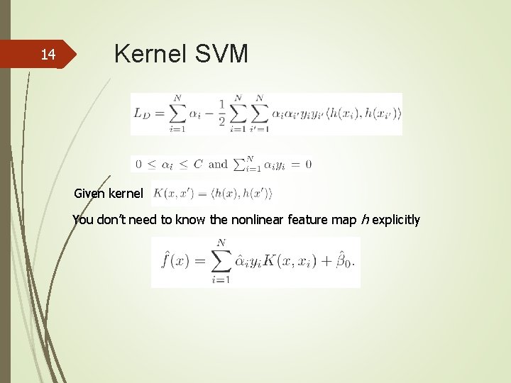 14 Kernel SVM Given kernel You don’t need to know the nonlinear feature map