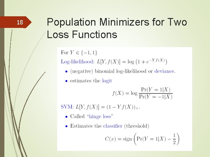 18 Population Minimizers for Two Loss Functions 