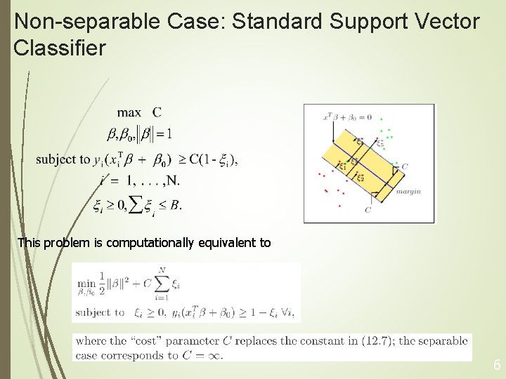 Non-separable Case: Standard Support Vector Classifier This problem is computationally equivalent to 6 