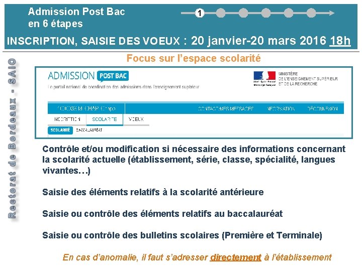 Admission Post Bac en 6 étapes 1 INSCRIPTION, SAISIE DES VOEUX : 20 janvier-20