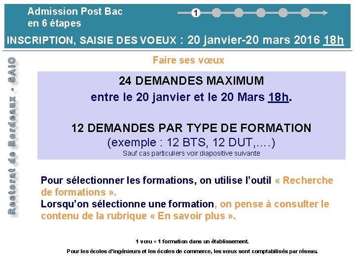 Admission Post Bac en 6 étapes 1 1 inscription - saisie des vœux INSCRIPTION,