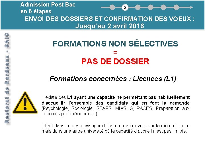 Admission Post Bac en 6 étapes 2 ENVOI DES DOSSIERS ET CONFIRMATION DES VOEUX