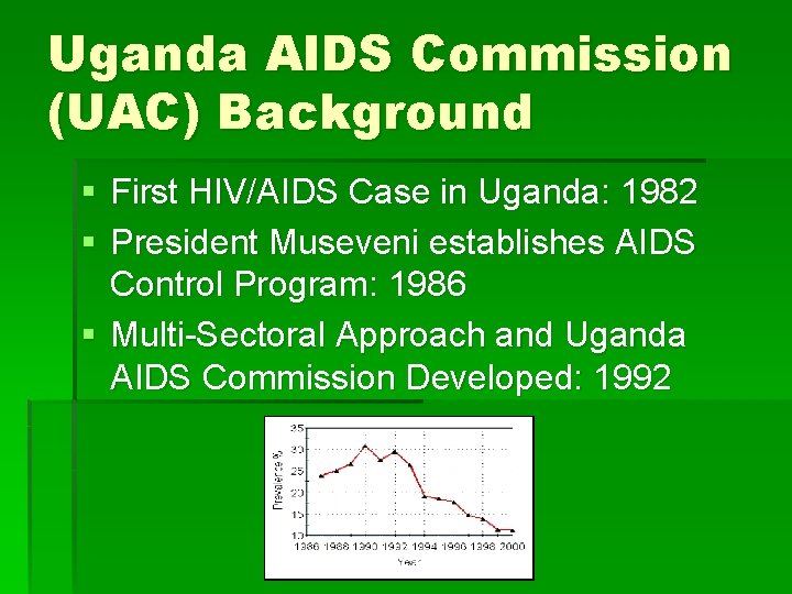Uganda AIDS Commission (UAC) Background § First HIV/AIDS Case in Uganda: 1982 § President