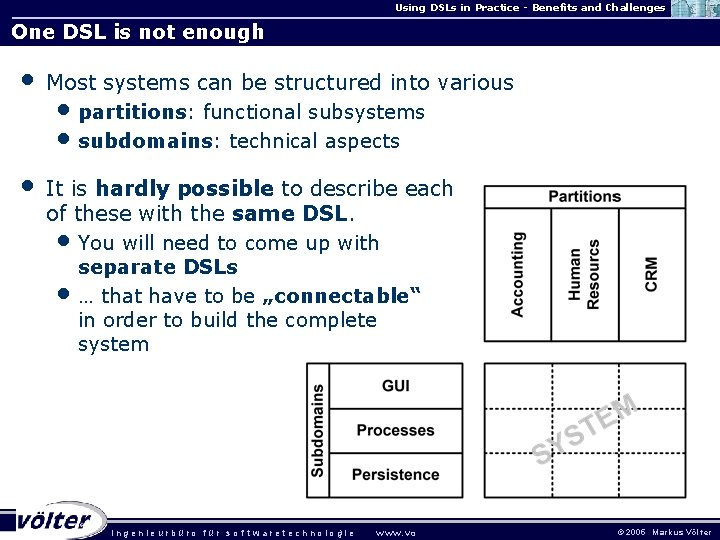Using DSLs in Practice - Benefits and Challenges One DSL is not enough •