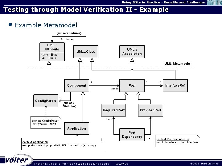 Using DSLs in Practice - Benefits and Challenges Testing through Model Verification II -