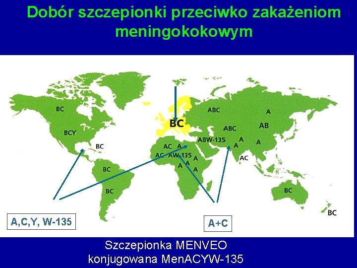 Dobór szczepionki przeciwko zakażeniom meningokokowym A, C, Y, W-135 A+C Szczepionka MENVEO konjugowana Men.