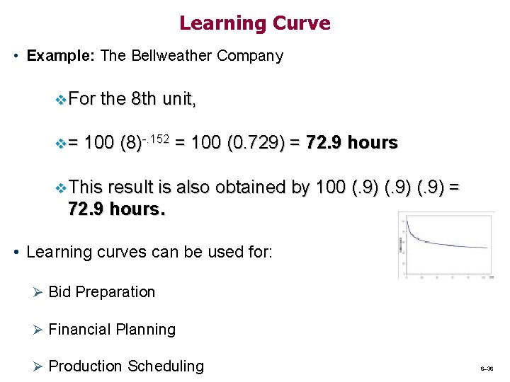Learning Curve • Example: The Bellweather Company v For v= the 8 th unit,