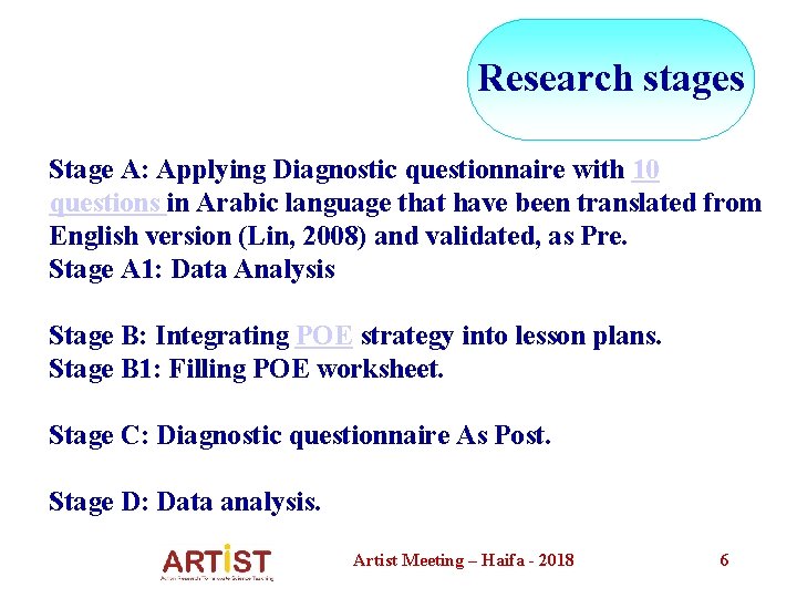 Research stages Stage A: Applying Diagnostic questionnaire with 10 questions in Arabic language that