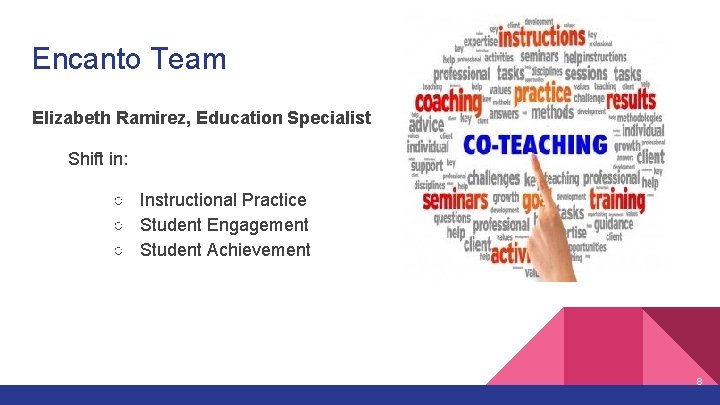 Encanto Team Elizabeth Ramirez, Education Specialist Shift in: ○ Instructional Practice ○ Student Engagement