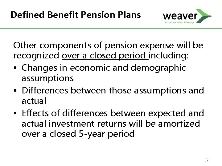 Defined Benefit Pension Plans Other components of pension expense will be recognized over a