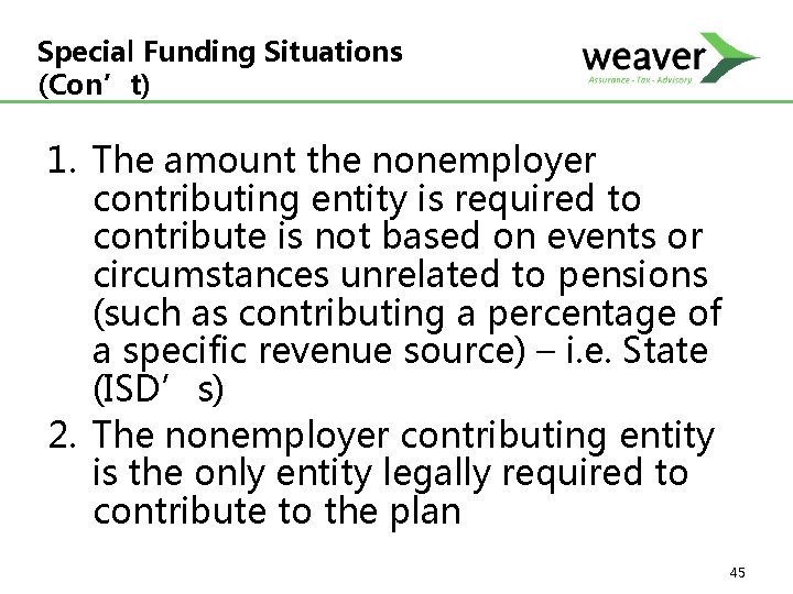 Special Funding Situations (Con’t) 1. The amount the nonemployer contributing entity is required to