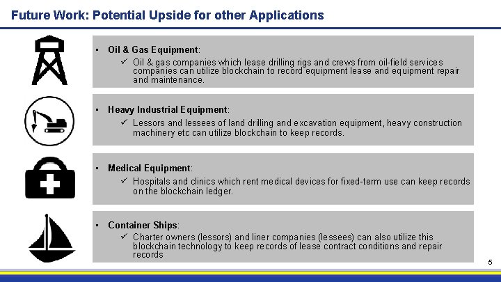 Future Work: Potential Upside for other Applications • Oil & Gas Equipment: ü Oil