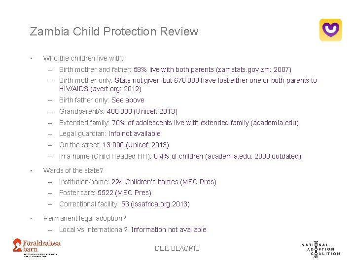 Zambia Child Protection Review • Who the children live with: – Birth mother and