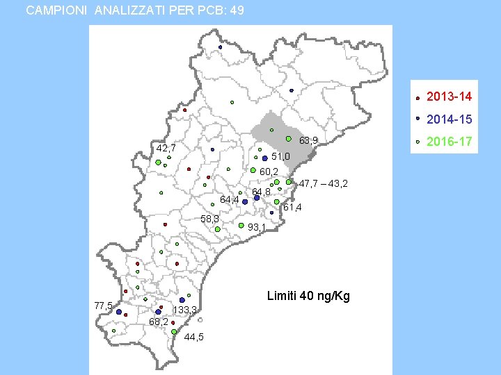 CAMPIONI ANALIZZATI PER PCB: 49 2013 -14 2014 -15 63, 9 42, 7 51,