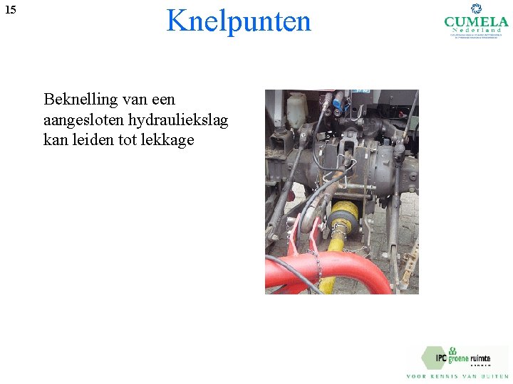 15 Knelpunten Beknelling van een aangesloten hydrauliekslag kan leiden tot lekkage 