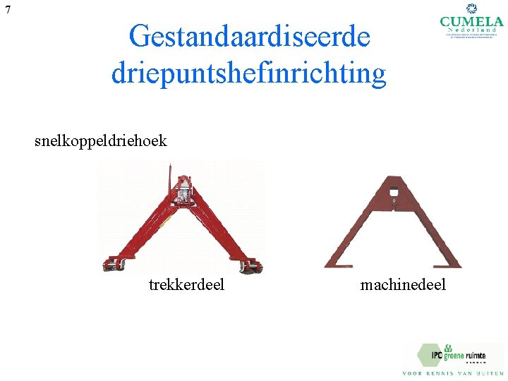 7 Gestandaardiseerde driepuntshefinrichting snelkoppeldriehoek trekkerdeel machinedeel 