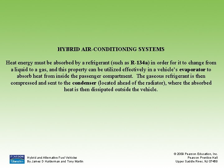 HYBRID AIR-CONDITIONING SYSTEMS Heat energy must be absorbed by a refrigerant (such as R-134