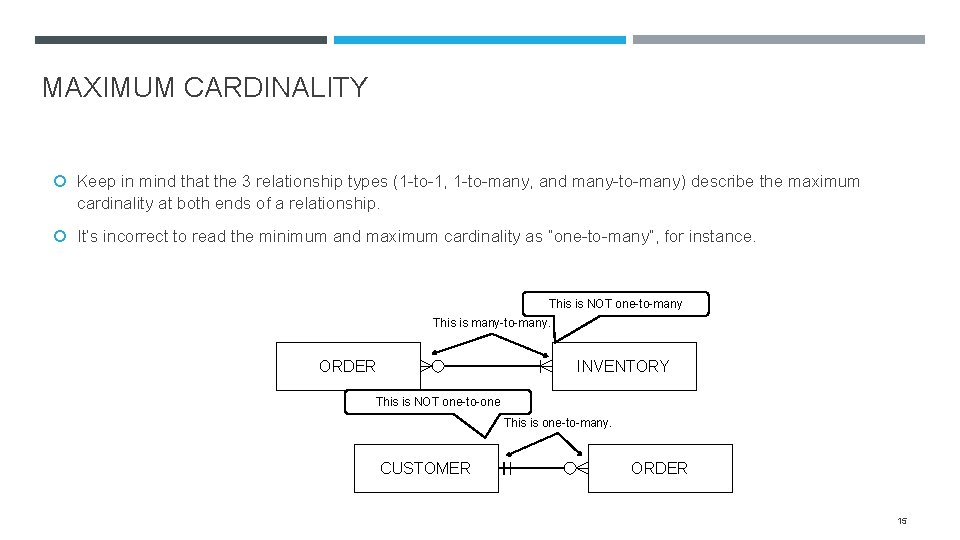 MAXIMUM CARDINALITY Keep in mind that the 3 relationship types (1 -to-1, 1 -to-many,