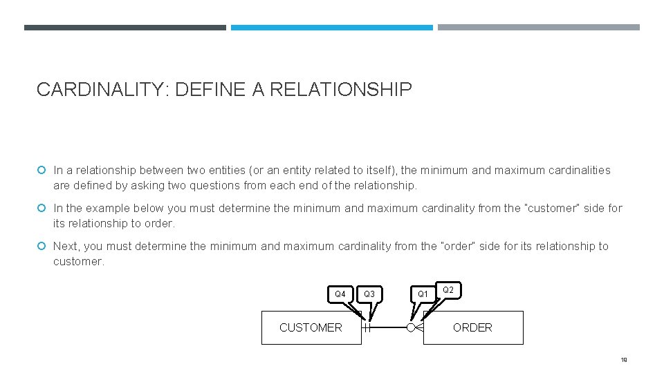 CARDINALITY: DEFINE A RELATIONSHIP In a relationship between two entities (or an entity related