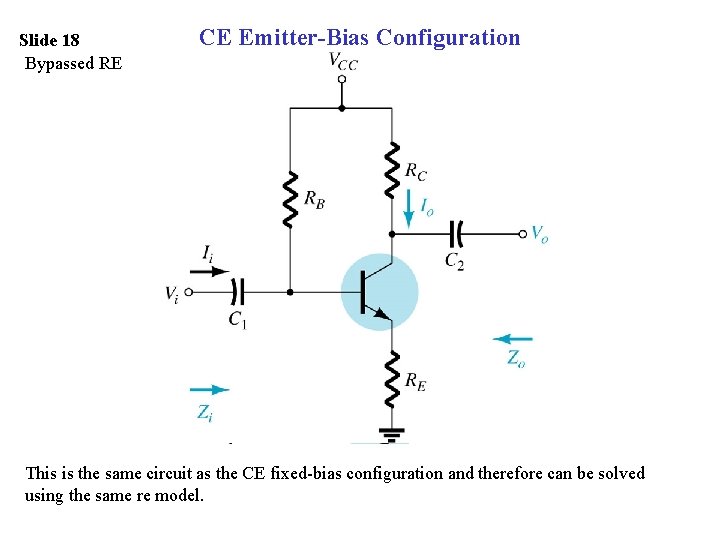 Slide 18 Bypassed RE CE Emitter-Bias Configuration This is the same circuit as the