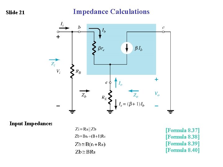 Slide 21 Impedance Calculations Input Impedance: [Formula 8. 37] [Formula 8. 38] [Formula 8.