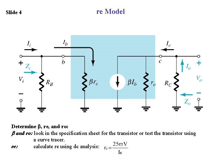 Slide 4 re Model Determine , re, and ro: look in the specification sheet